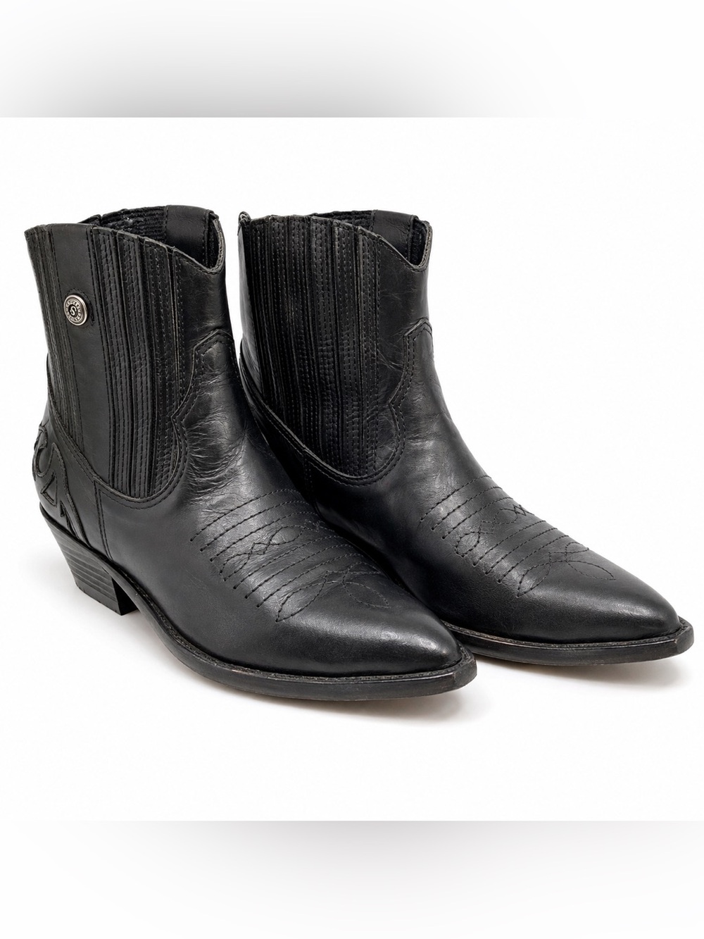 Circle S Scout X Black Leather Western Ankle Cowboy Boots 9.5M Brazil